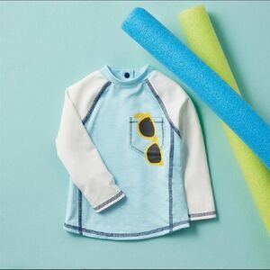 UPF 50 Rash Guard Boys Mudpie Size 5T White and Sea Blue